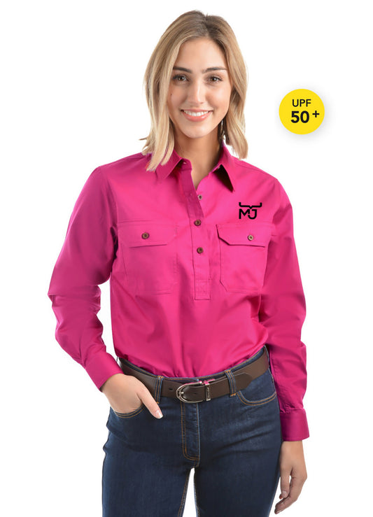 Ladies 1/2 Placket Long Sleeve Shirt