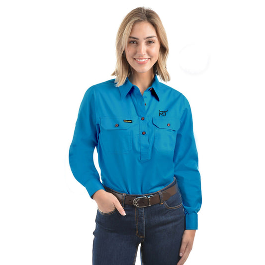 Ladies 1/2 Placket Long Sleeve Shirt • MJ Clothing Womens Mens Country Clothing Kids Fashion