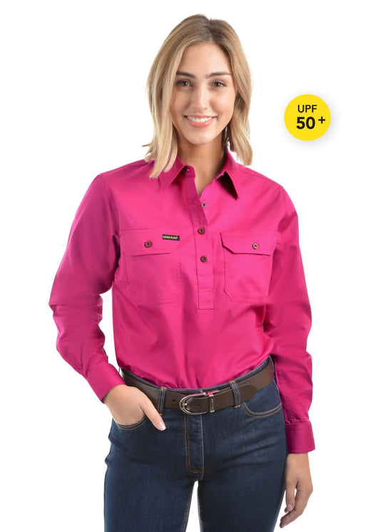 Ladies 1/2 Placket Long Sleeve Shirt • MJ Clothing Womens Mens Country Clothing Kids Fashion