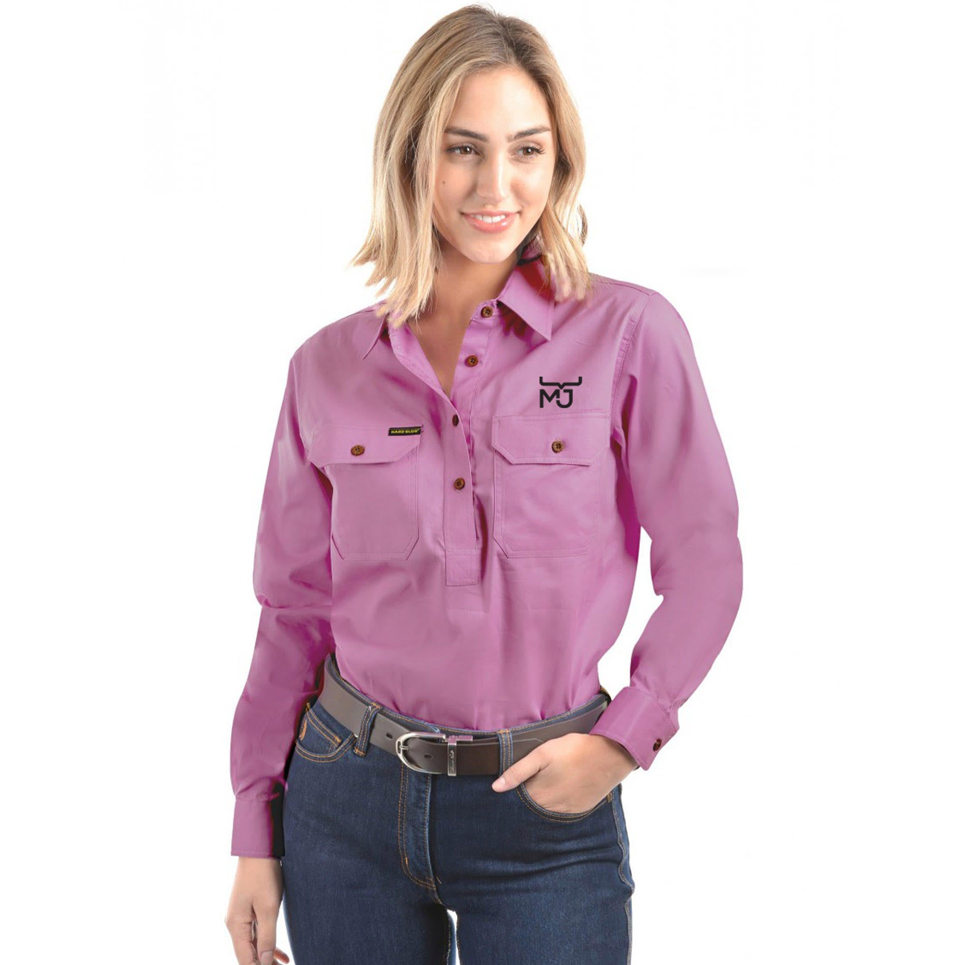 Ladies 1/2 Placket Long Sleeve Shirt • MJ Clothing Womens Mens Country Clothing Kids Fashion